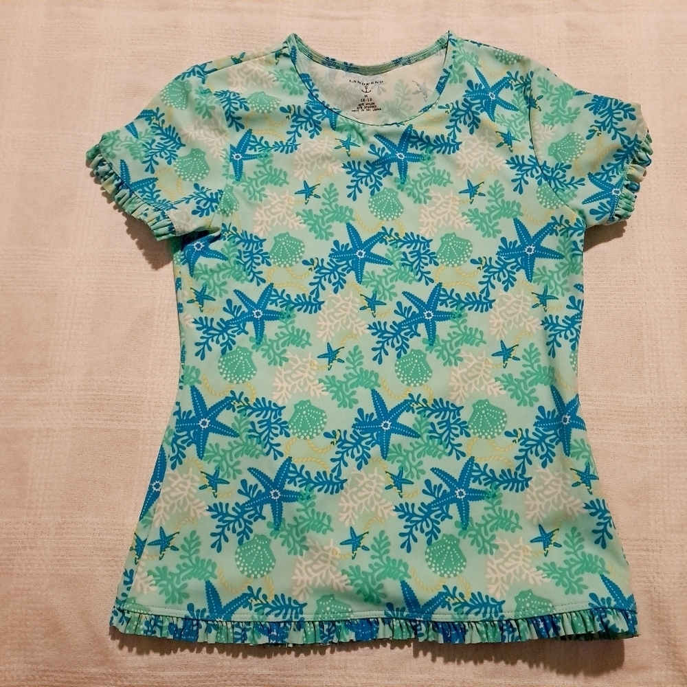 Lands End girls Medium or 10/12 teal swim rash guard
